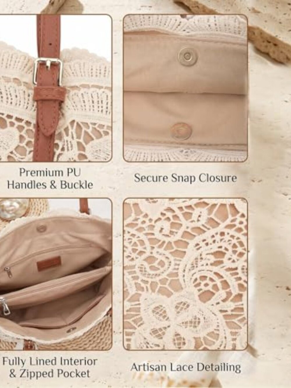 🆕 Vintage Lace Shoulder Bag for Women - Boho Crochet Lightweight Crossbody - Picture 3 of 3